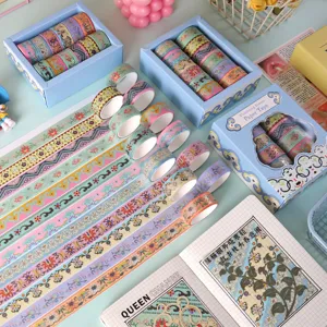 Set di Nastro Washi con Stampa Oro a Motivi Florali Classici Cinesi Nastro Adesivo Decorativo per Diario Fai da Te Scrapbooking