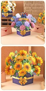 carte de vœux fleur pop-up 3d bouquet fait main anniversaire fête des mères cadeau carte