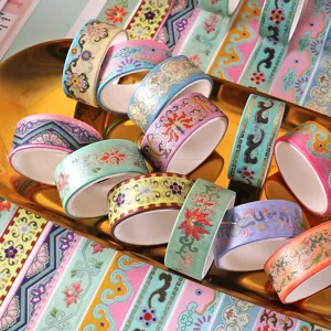 Set di nastro washi con stampa oro retrò per diario e bricolage fai da te, cancelleria.