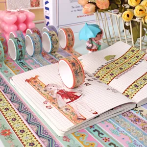 Set di nastro washi decorativo in stile cinese con foglia d'oro per diario e progetti fai da te.