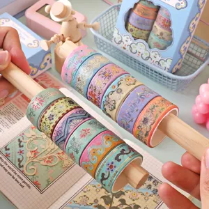 Set di nastro washi stampato a caldo in stile tradizionale cinese per diario e progetti fai da te.