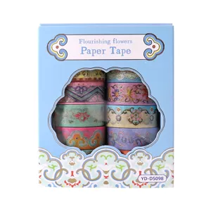 Set di nastro washi dorato con motivi floreali, ideale per progetti fai da te e bricolage.