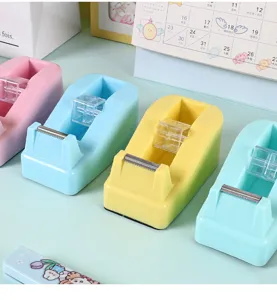 Macaron color tape dispenser cute desktop office student small packaging tape cutter tool
