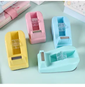 Macaron color desktop tape dispenser, cute small tape cutter for school and office supplies.