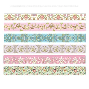 Traditional floral gold foil washi tape set for journaling and DIY crafts decoration.
