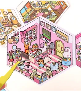 3D miniature folding DIY sticker cute cartoon stereo scenery handmade decompression children puzzle