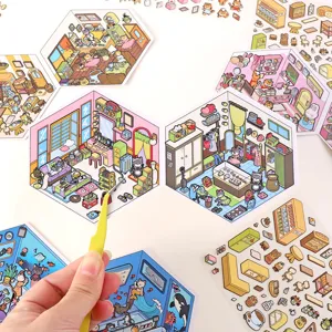 Miniature Folding DIY Stickers Cute Cartoon Scenery Handmade Decompression Children Educational Handaccount Sticker Set