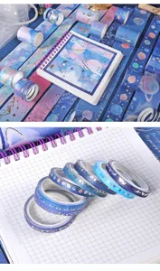 Universe starry sky gold foil washi tape set for journaling and DIY crafts decoration detail view
