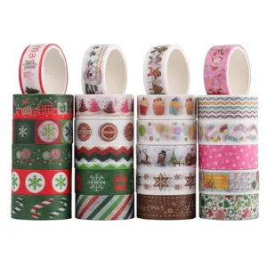 Christmas Washi Tape Decorative Masking Tape Festive Holiday Pattern Adhesive Tape For Journaling Scrapbooking DIY Craft