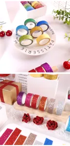 Colorful glitter washi tape set 15mm width decorative masking tape for DIY crafts and planning.