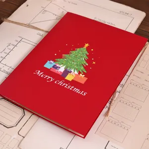 Christmas 3D pop up greeting card holiday gift tree design red cover festive celebration