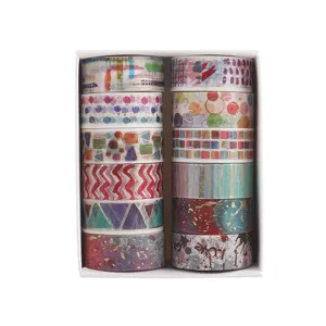 Decorative washi tape set DIY crafting masking tape with gold foil painted patterns for journaling.