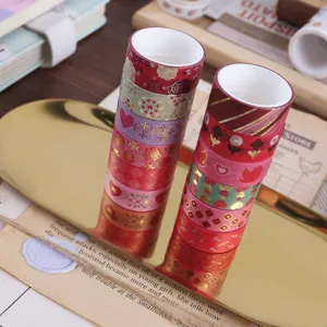 Valentine gold foil washi tape set for DIY journal planning and scrapbooking craft supplies.