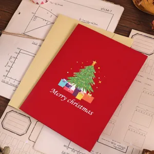 Christmas pop up card 3D greeting card holiday red tree gift card for party decor