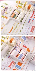 Decorative washi tape set for bullet journaling, timeline and checklist stickers.