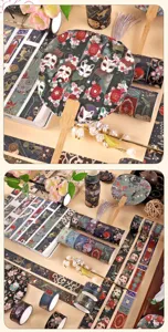 Detailed close-up view of Japanese style washi tape set featuring exquisite bronzing and fan.
