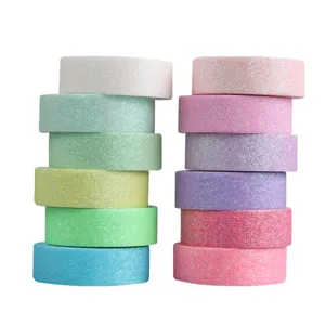 Colorful glitter washi tape set for journaling, DIY crafts, scrapbooking and planner decoration.