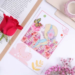 Decorative Washi tape and vintage floral art card set for DIY scrapbooking journaling craft supplies
