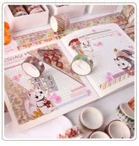 Gold foil washi tape set decorative cute Japanese journal stickers stationery box
