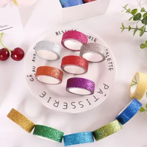 12 Rolls Colorful Glitter Washi Tape Set 15mm DIY Decorative Masking Tape for Crafts