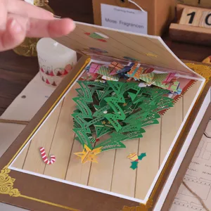 3D Pop Up Christmas Tree Greeting Card Hollow Paper Carving Xmas Gift Holiday Blessing Card
