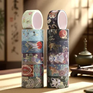 Japanese style gold foil washi tape decorative set for journal DIY crafts and scrapbooking