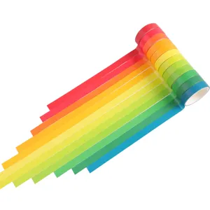 Colorful rainbow washi tape detailed view showcasing smooth gradient paper tape rolls.