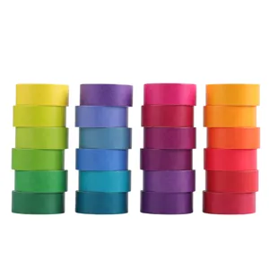 Detailed view of 15mm 24-color solid rainbow washi tape rolls, perfect for DIY journaling crafts.
