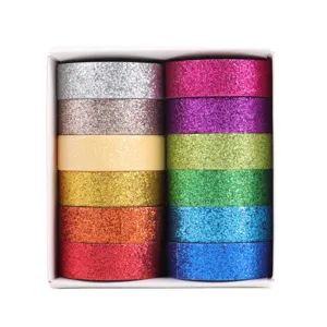 12 Rolls Glitter Washi Tape Set Colorful DIY Masking Decorative Tape for Journaling Craft