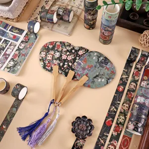 Japanese style gold stamped washi tape set DIY decorative stationery collection with fans