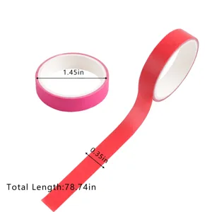 Red solid color washi tape detail shot showing width and total length dimensions clearly.