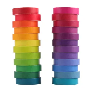9mm 24 colors solid color rainbow washi tape set, ideal for DIY crafts and journaling details.
