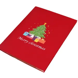 Christmas 3D pop-up greeting card red paper festival holiday gift card with tree design