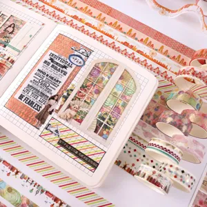 Gold foil washi tape set decorative masking tapes for planner journaling art and crafts DIY projects.