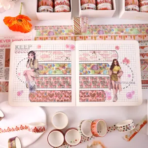 Decorative washi tape set with hot stamping foil designs, perfect for journaling and DIY crafts.