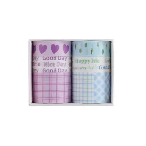 Decorative washi tape set with cute patterns and English text for DIY crafts and journaling.