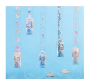 Ozean Thema PET transparentes Washi Tape Set, hängende Detailansicht für Tagebuch Basteln.