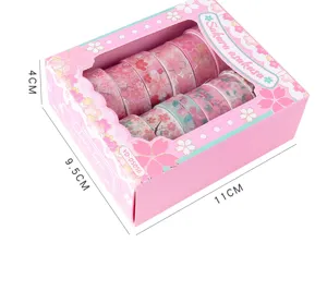 Pink washi tape set 12 rolls cherry blossom decorative masking tapes for DIY journaling craft