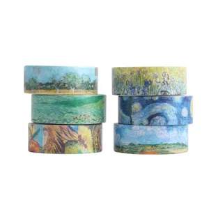 Set di nastro washi decorativo in stile Van Gogh, rotoli adesivi artistici per diario fai da te.