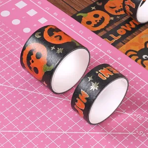 Halloween gold foil washi tape set, cute pumpkin and bat decorative masking stickers for DIY craft.