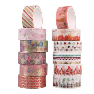 Japanese style decorative foil washi tape set, colorful printed masking tape for journaling.