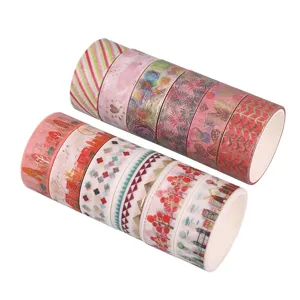 Japanese style gold foil washi tape set, colorful printed decorative journal sticky tape rolls.