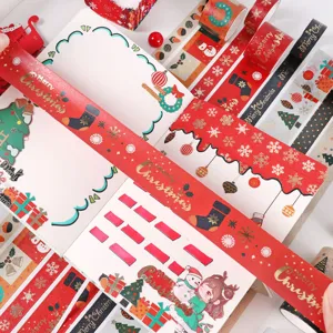 Christmas theme decorative washi tape set with gold foil cute cartoon patterns for DIY journaling