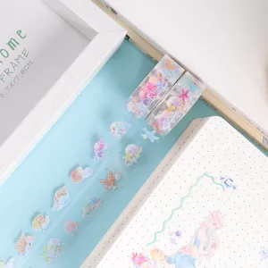 Transparente PET Washi Tape Set mit Muschel Design für Tagebuch und Planer Dekoration.