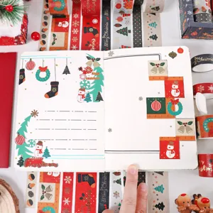 Christmas cartoon hot stamping washi tape set for DIY journal scrapbooking and craft decoration.