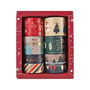 Christmas gold stamping washi tape set in gift box for DIY journal decoration and crafts.