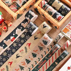 Christmas Washi Tape Set Gold Foil Decorative Masking Tape Rolls For Journaling Scrapbooking DIY Craft Gift Wrapping