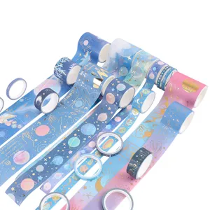 Galaxy gold foil washi tape set, beautiful decorative masking tape for DIY crafts and journaling.