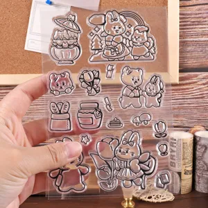Foglio di timbro trasparente in PVC orsetto coniglietto cartone animato fai da te diario