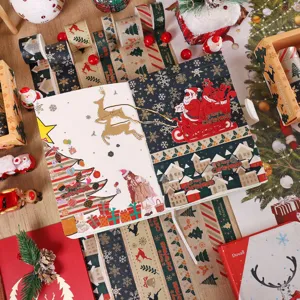 Christmas gold foil washi tape set for DIY journal scrapbooking and gift wrapping decor.